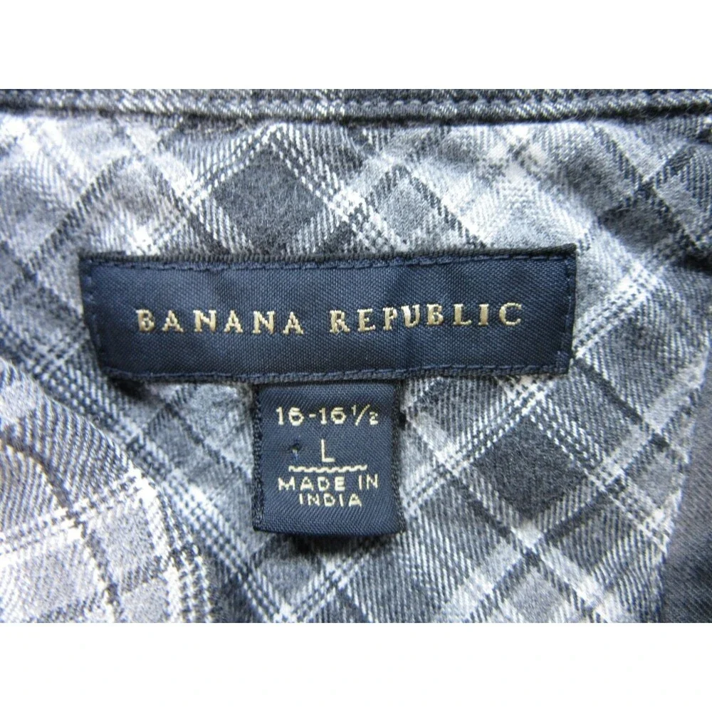 Banana Republic Shirt Mens Large 16-16.5 Button Down Long Slv Shirt Plaid Gray